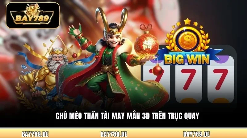 Chú mèo thần tài may mắn 3D trên trục quay